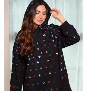 Black Sequin Heart Hoodie Oversized Casual Comfort Women's